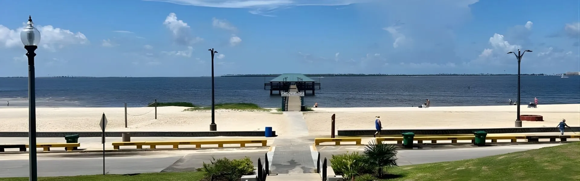 Panorama of the Front Beach pier in Ocean Springs at dusk
